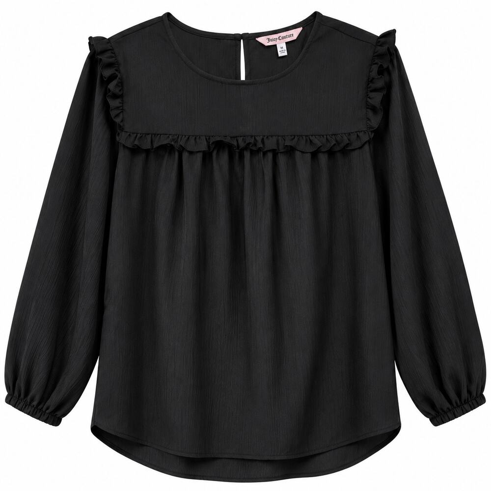 Juicy Couture Women's Black Ruffle Long Sleeve Blouse Top Size M